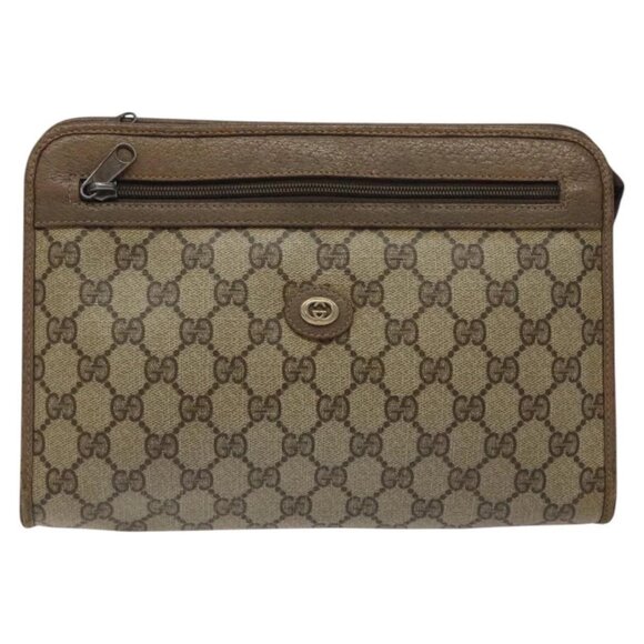 GUCCI GG Supreme Clutch Bag PVC Beige Gold 97 - Picture 1 of 16